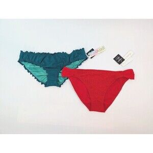 2 Women Bikini Bottom Large Red Green Sundazed Mermaid Ruffled Hula Honey Resort